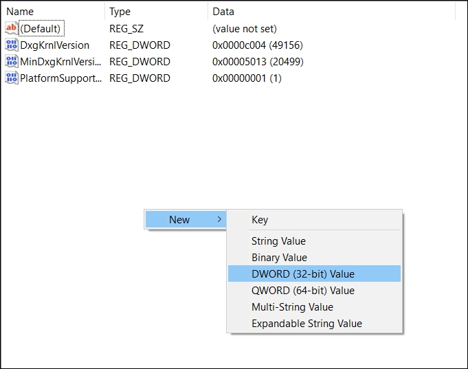 Create a new DWORD registry key